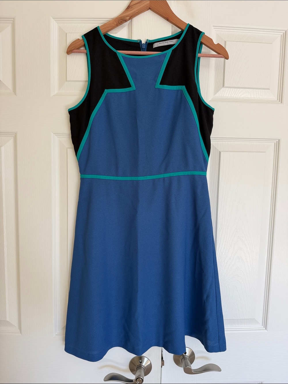 Marc New York Blue Fit-and-Flare Dress with Teal Trim